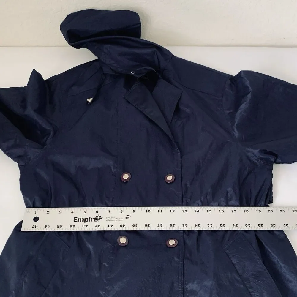 Vintage Izzi Activewear Jacket Women M Navy Blue Windbreaker Hood Cinch Waist 90